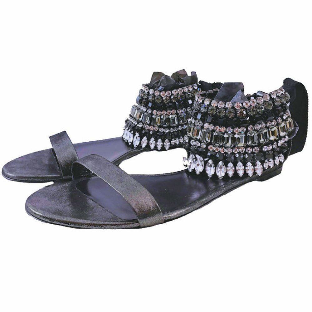 CASADEI Swarovski Crystal Ankle Wrap Skimmer Starlight Sandals NIB